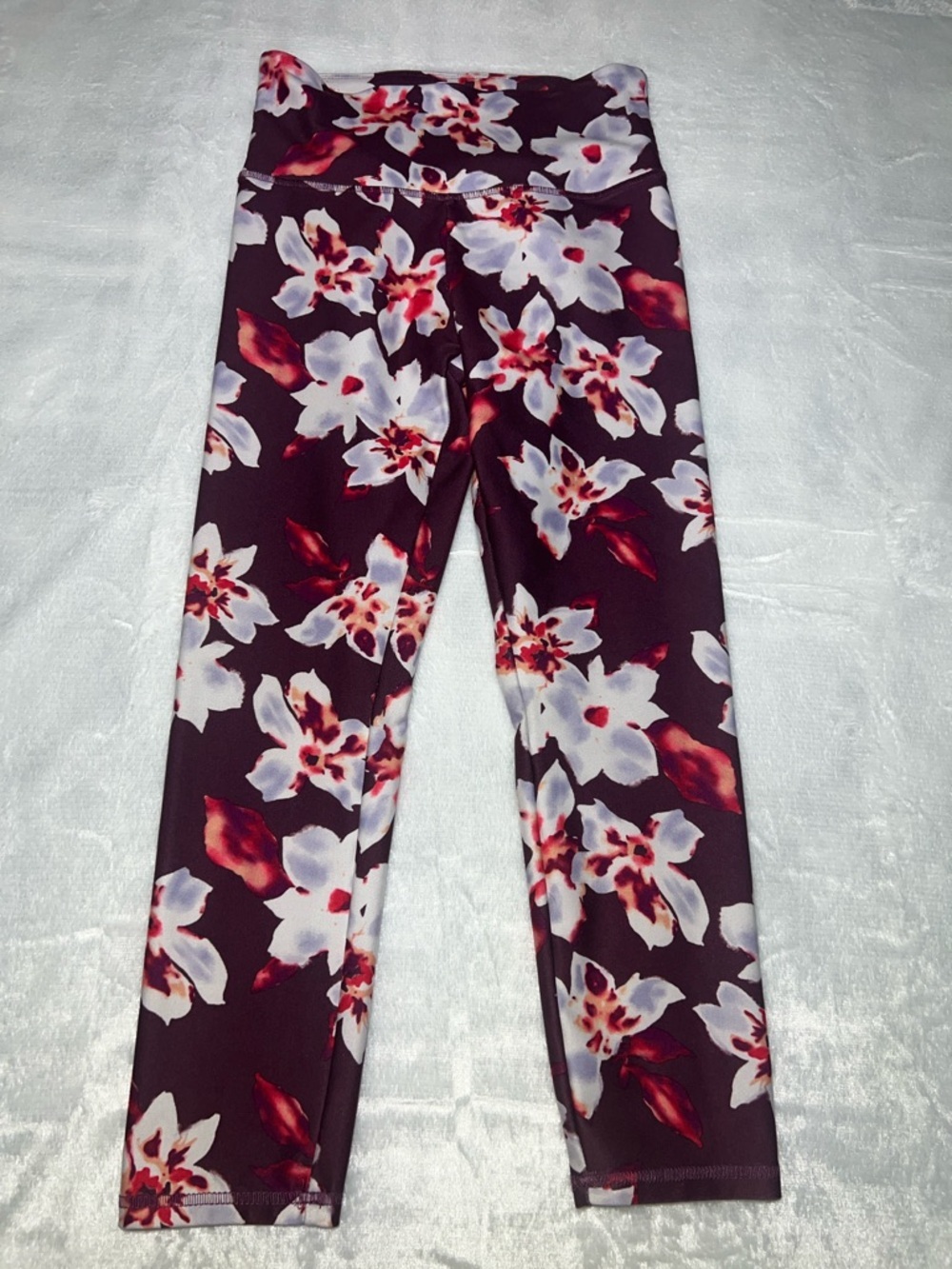 Balance Collection Floral Workout Leggings - Burgundy, White & Red Accents